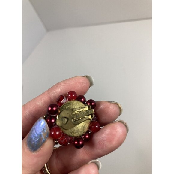 Vtg Red Cluster Womens Clip On Earrings Made in Germany - Picture 4 of 7